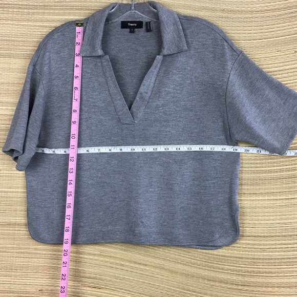 Theory Women's Cropped Polo Shirt in Grey Size S - Picture 10 of 10